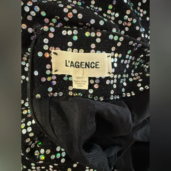 L'AGENCE Cher Black Sparkle Turtleneck Mini Dress, pre-owned, size XS/T - Picture 6 of 8